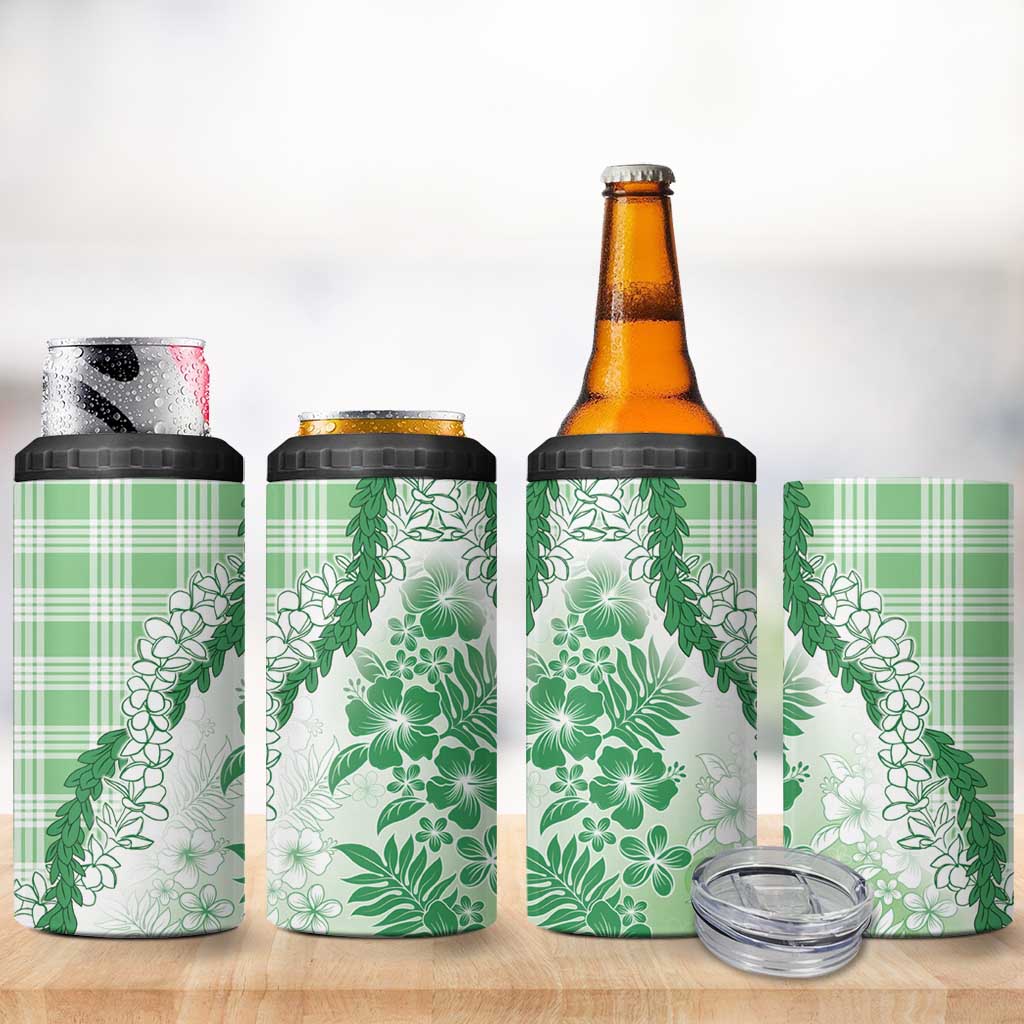 Aloha Hawaii Palaka 4 in 1 Can Cooler Tumbler Green Plumeria Lei - Polynesian Pride