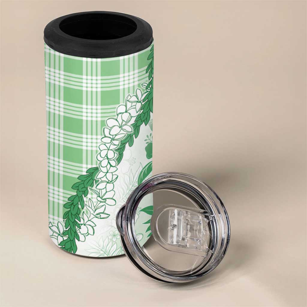 Aloha Hawaii Palaka 4 in 1 Can Cooler Tumbler Green Plumeria Lei - Polynesian Pride