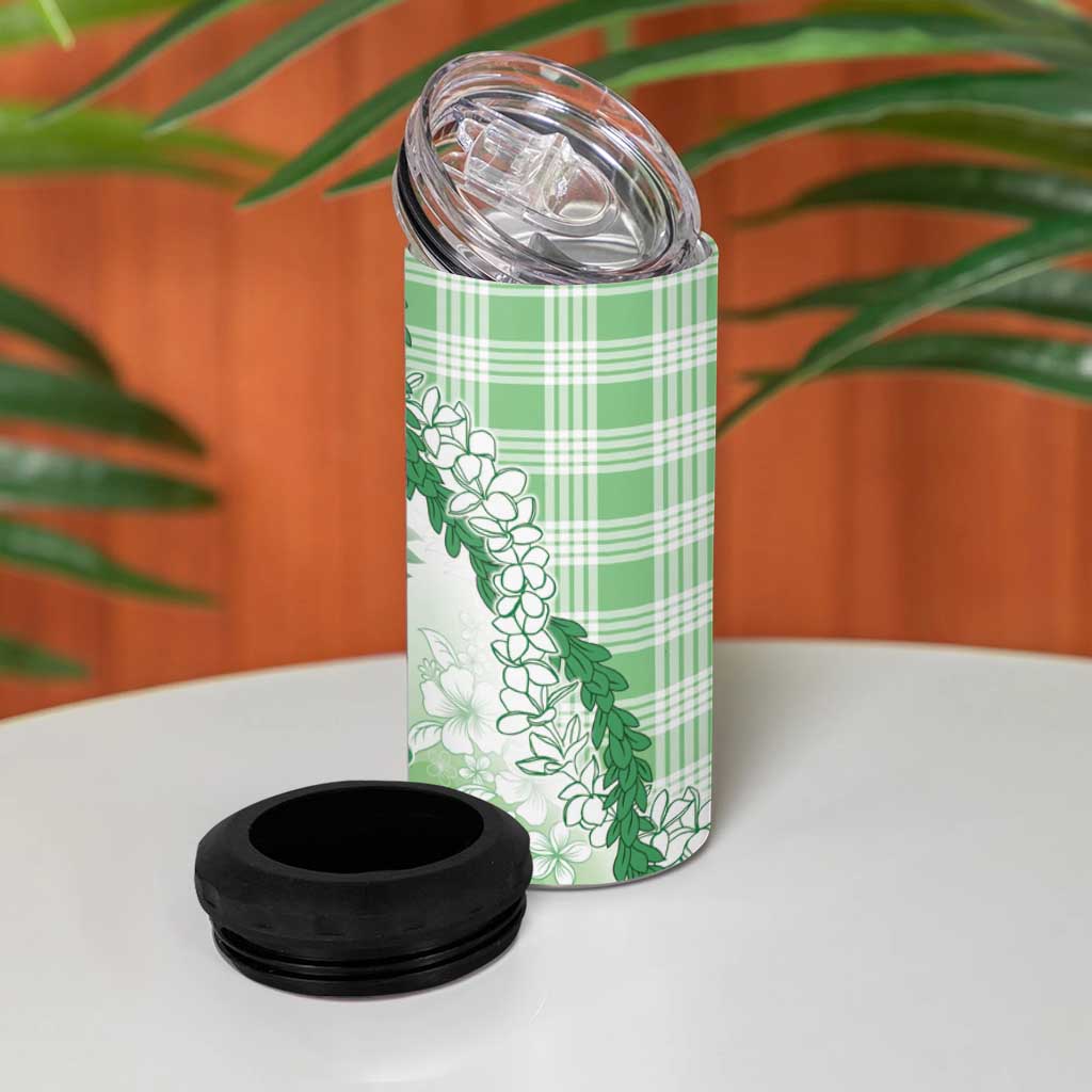Aloha Hawaii Palaka 4 in 1 Can Cooler Tumbler Green Plumeria Lei - Polynesian Pride