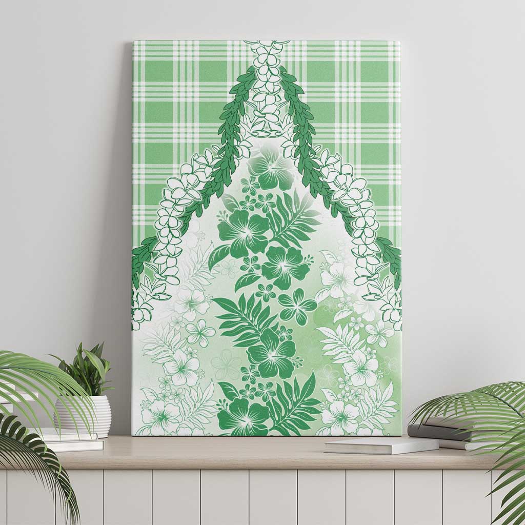Aloha Hawaii Palaka Canvas Wall Art Green Plumeria Lei - Polynesian Pride