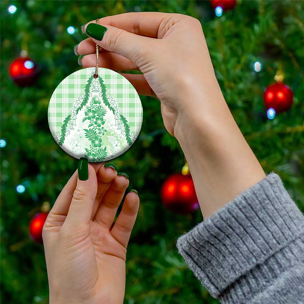 Aloha Hawaii Palaka Ceramic Ornament Green Plumeria Lei - Polynesian Pride