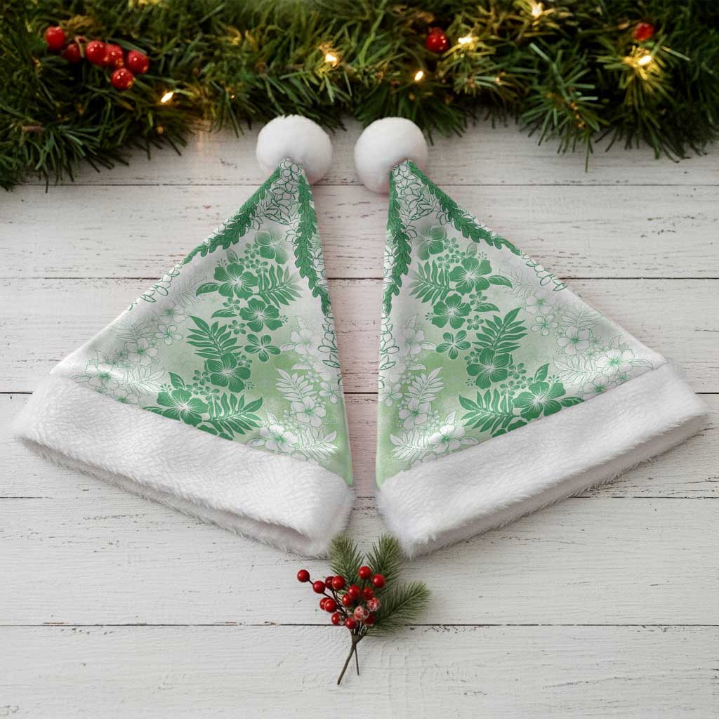 Aloha Hawaii Palaka Christmas Santa Hat Green Plumeria Lei LT05 - Polynesian Pride
