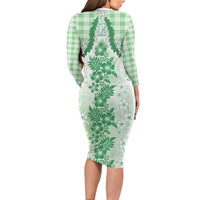 Aloha Hawaii Palaka Family Matching Long Sleeve Bodycon Dress and Hawaiian Shirt Green Plumeria Lei LT05 - Polynesian Pride