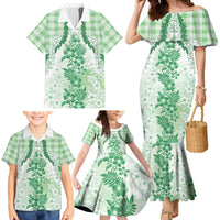 Aloha Hawaii Palaka Family Matching Mermaid Dress and Hawaiian Shirt Green Plumeria Lei LT05 - Polynesian Pride
