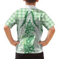 Aloha Hawaii Palaka Family Matching Off Shoulder Maxi Dress and Hawaiian Shirt Green Plumeria Lei LT05 - Polynesian Pride