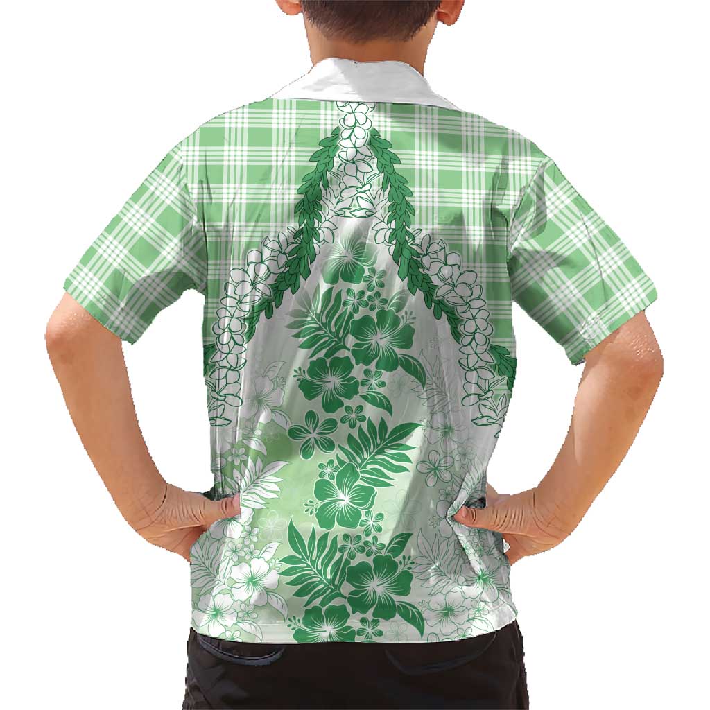 Aloha Hawaii Palaka Family Matching Summer Maxi Dress and Hawaiian Shirt Green Plumeria Lei LT05 - Polynesian Pride