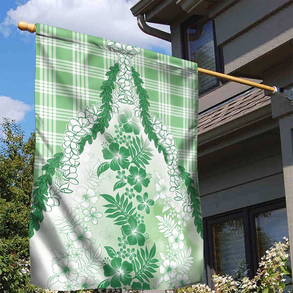 Aloha Hawaii Palaka Garden Flag Green Plumeria Lei - Polynesian Pride