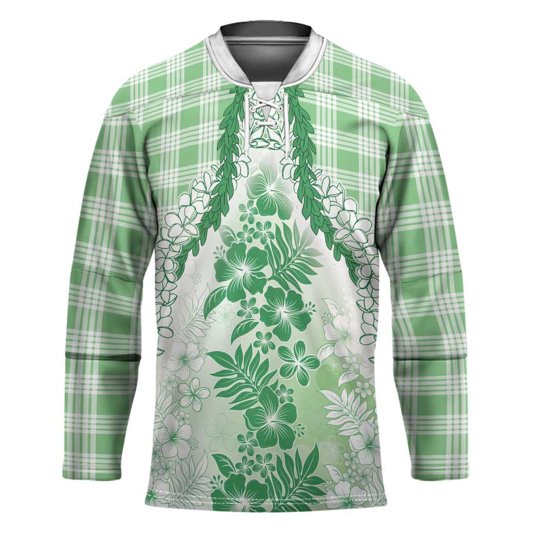Aloha Hawaii Palaka Hockey Jersey Green Plumeria Lei - Polynesian Pride
