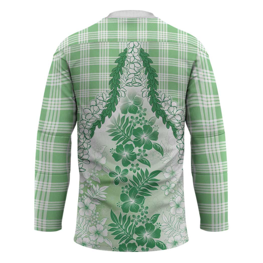 Aloha Hawaii Palaka Hockey Jersey Green Plumeria Lei - Polynesian Pride