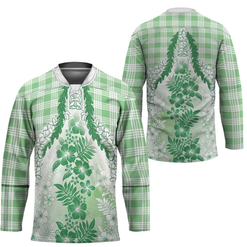 Aloha Hawaii Palaka Hockey Jersey Green Plumeria Lei - Polynesian Pride