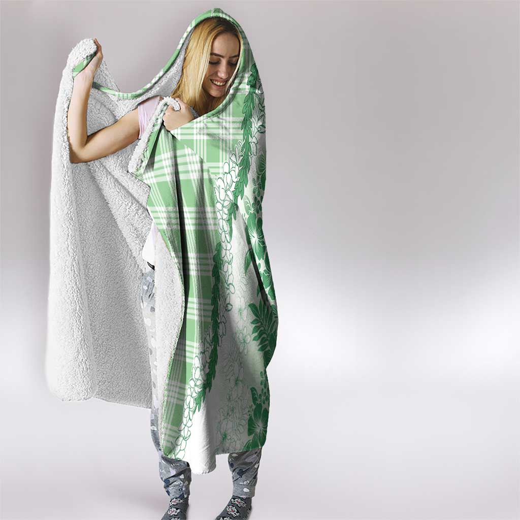 Aloha Hawaii Palaka Hooded Blanket Green Plumeria Lei - Polynesian Pride