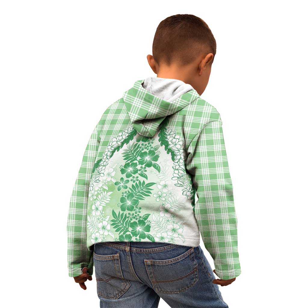 Aloha Hawaii Palaka Kid Hoodie Green Plumeria Lei - Polynesian Pride