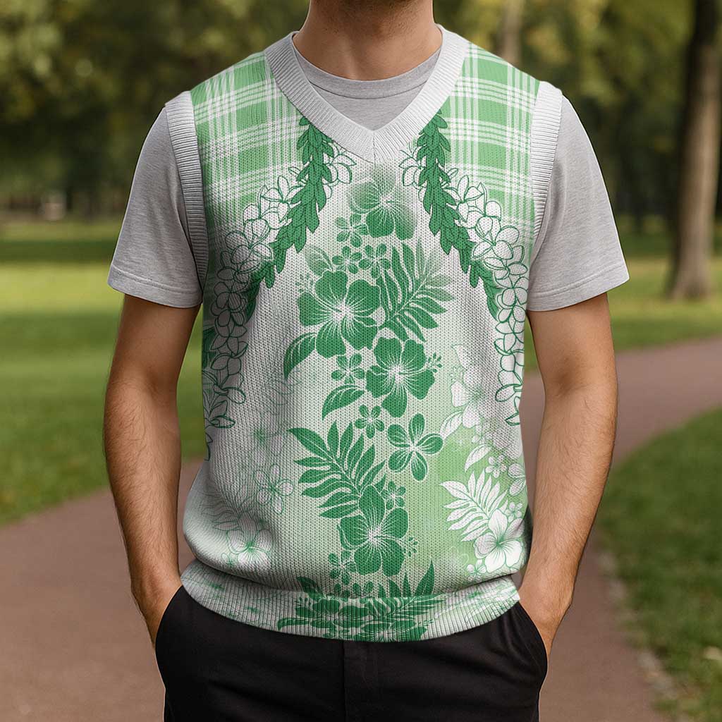 Aloha Hawaii Palaka Christmas Knitted V-Neck Vest Green Plumeria Lei LT05 - Polynesian Pride