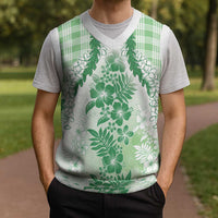 Aloha Hawaii Palaka Christmas Knitted V-Neck Vest Green Plumeria Lei LT05 - Polynesian Pride
