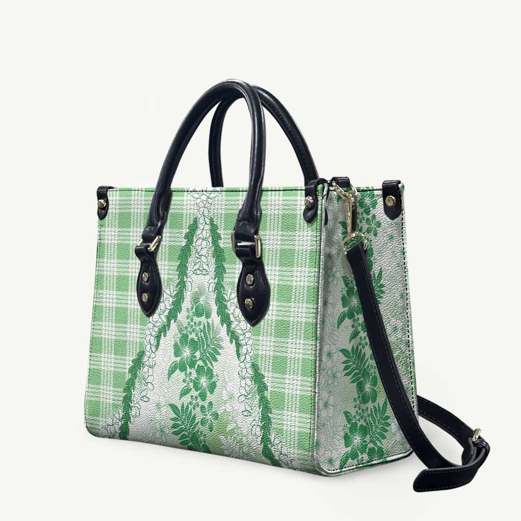 Aloha Hawaii Palaka Leather Bag Green Plumeria Lei - Polynesian Pride