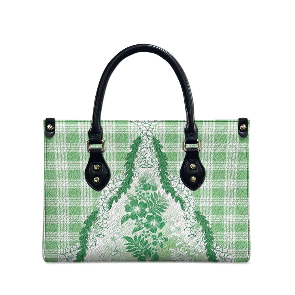 Aloha Hawaii Palaka Leather Bag Green Plumeria Lei - Polynesian Pride