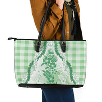 Aloha Hawaii Palaka Leather Tote Bag Green Plumeria Lei - Polynesian Pride
