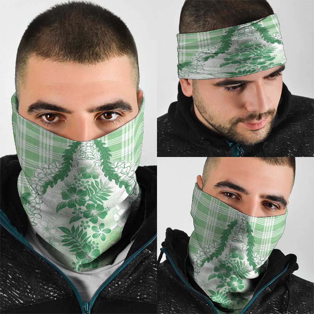 Aloha Hawaii Palaka Neck Gaiter Green Plumeria Lei - Polynesian Pride