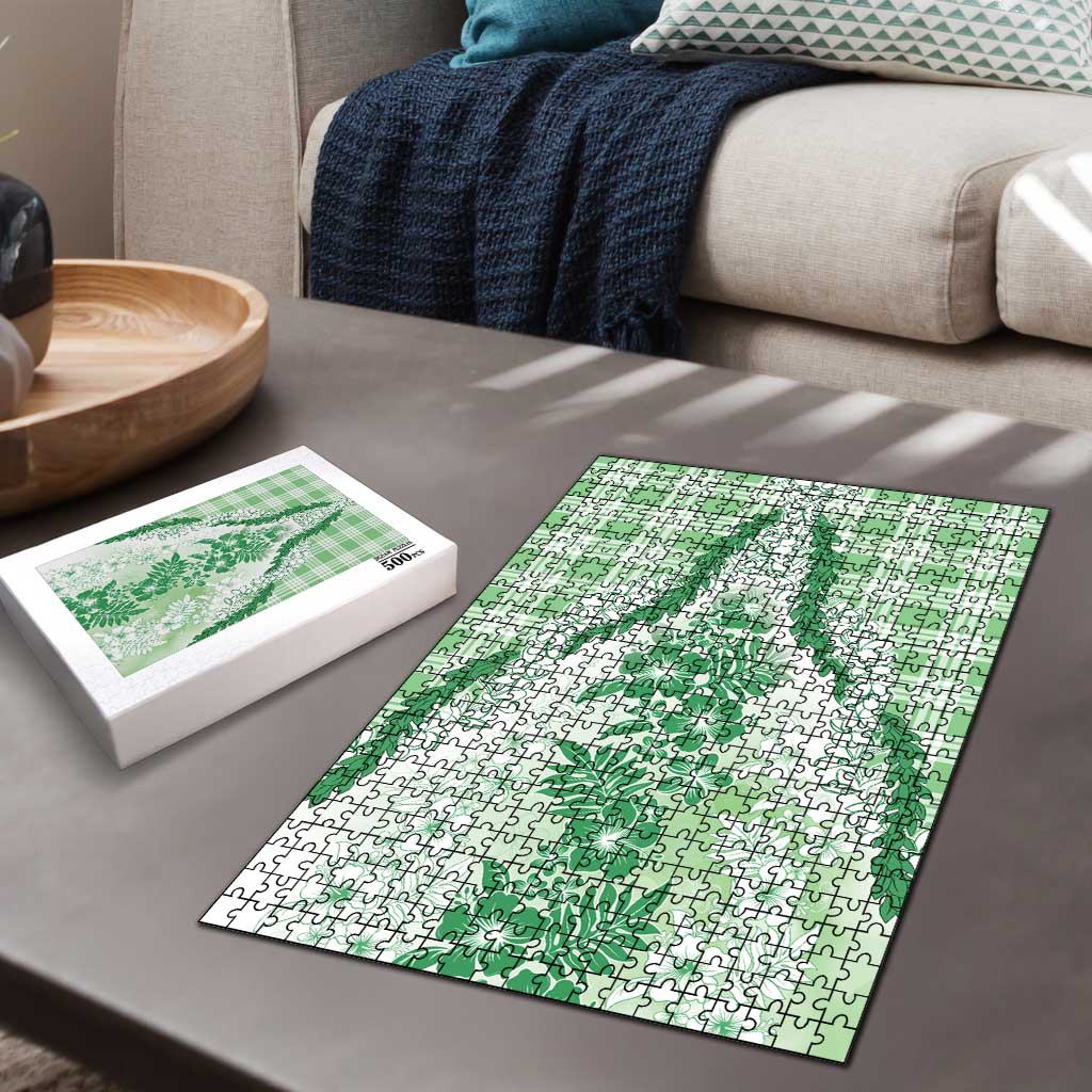Aloha Hawaii Palaka Puzzle Green Plumeria Lei - Polynesian Pride