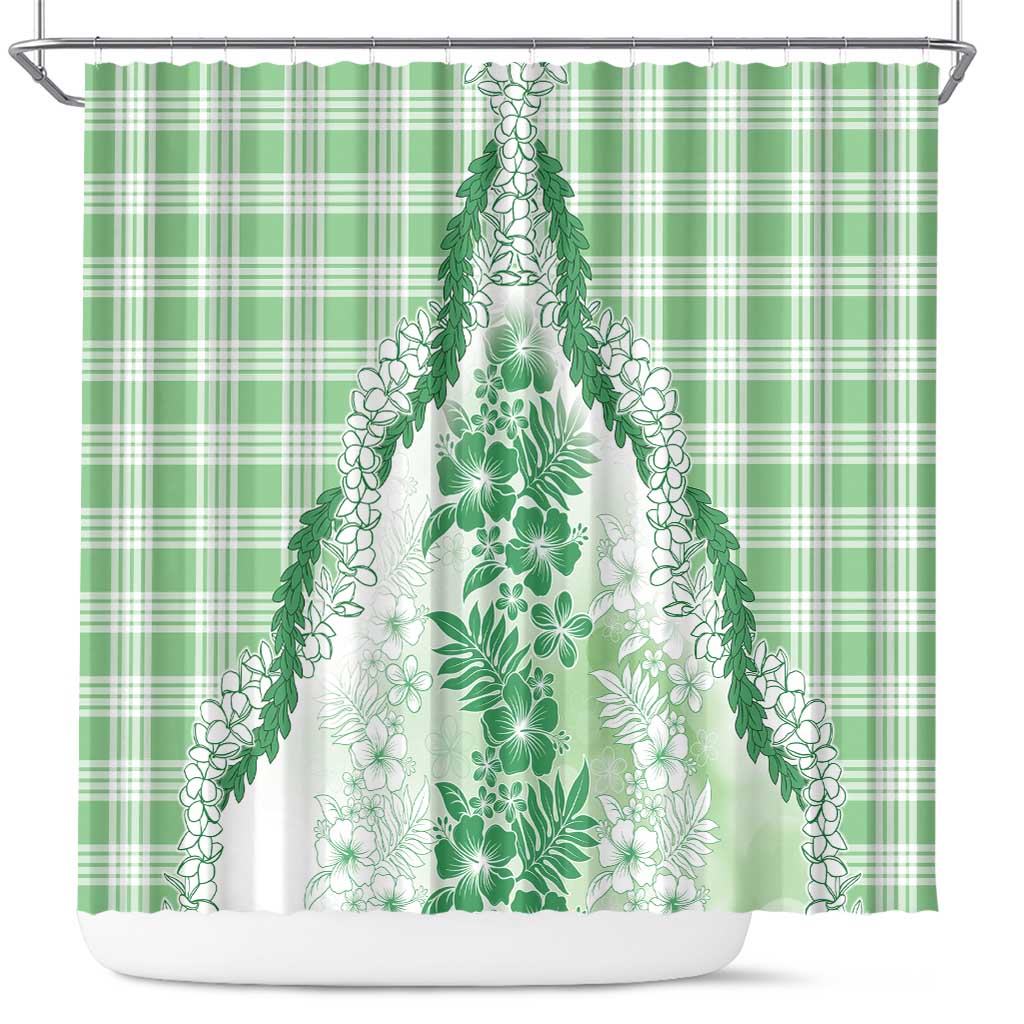 Aloha Hawaii Palaka Shower Curtain Green Plumeria Lei - Polynesian Pride