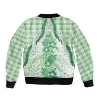 Aloha Hawaii Palaka Sleeve Zip Bomber Jacket Green Plumeria Lei - Polynesian Pride