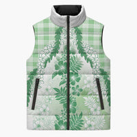 Aloha Hawaii Palaka Sleeveless Puffer Jacket Green Plumeria Lei - Polynesian Pride