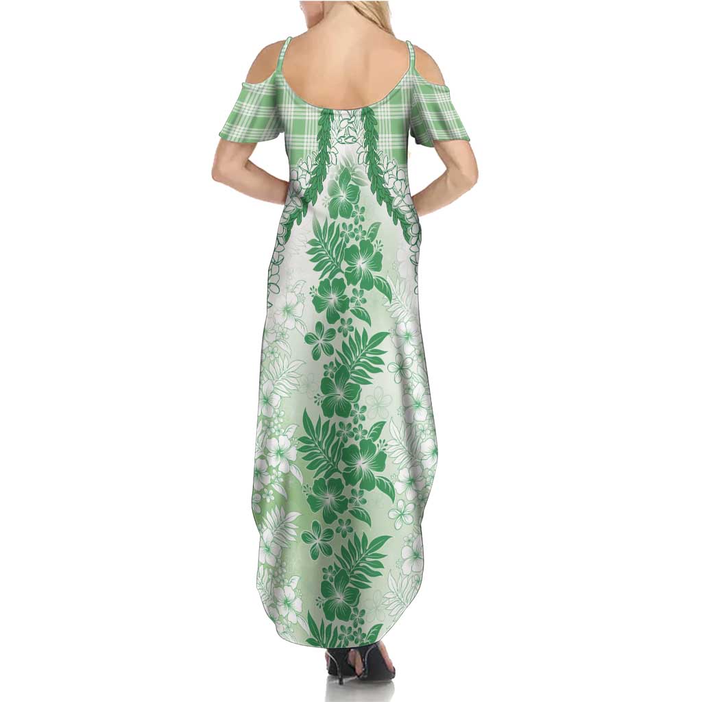 Aloha Hawaii Palaka Summer Maxi Dress Green Plumeria Lei - Polynesian Pride