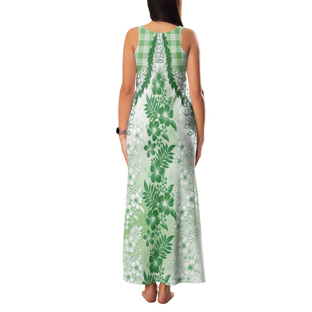Aloha Hawaii Palaka Tank Maxi Dress Green Plumeria Lei LT05 - Polynesian Pride
