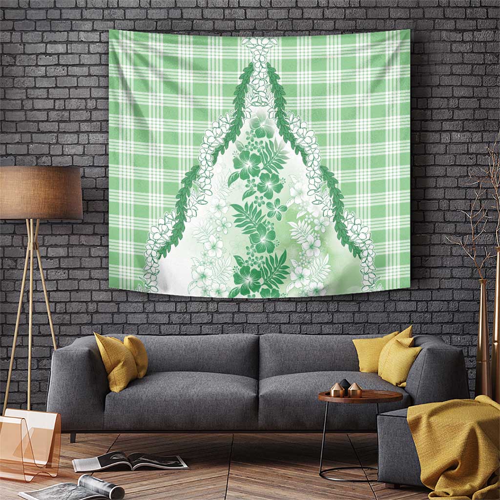 Aloha Hawaii Palaka Tapestry Green Plumeria Lei - Polynesian Pride