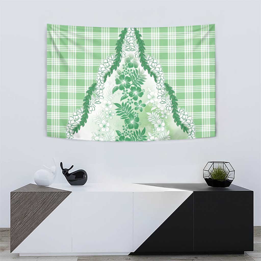Aloha Hawaii Palaka Tapestry Green Plumeria Lei - Polynesian Pride