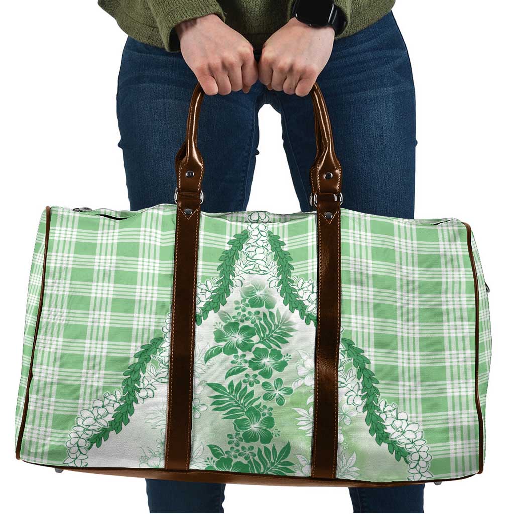 Aloha Hawaii Palaka Travel Bag Green Plumeria Lei - Polynesian Pride