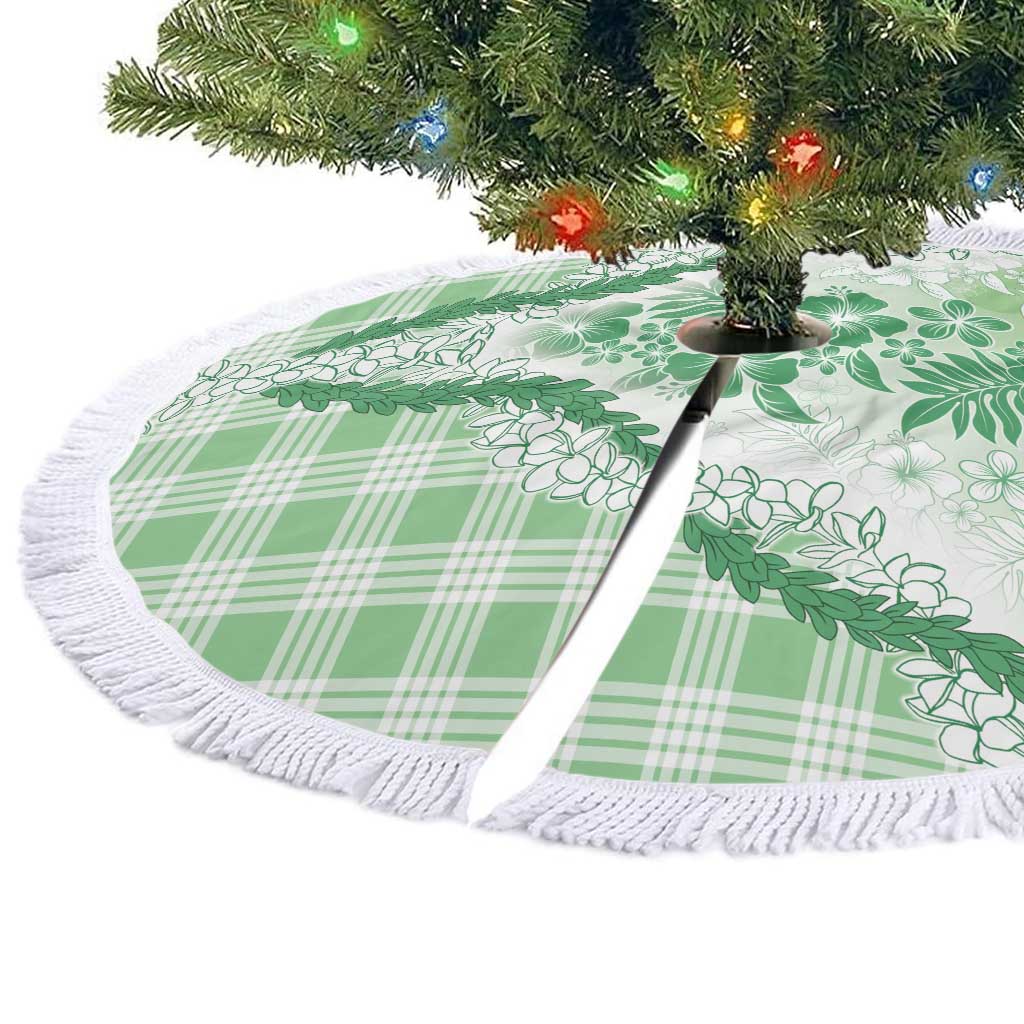 Aloha Hawaii Palaka Tree Skirt Green Plumeria Lei - Polynesian Pride