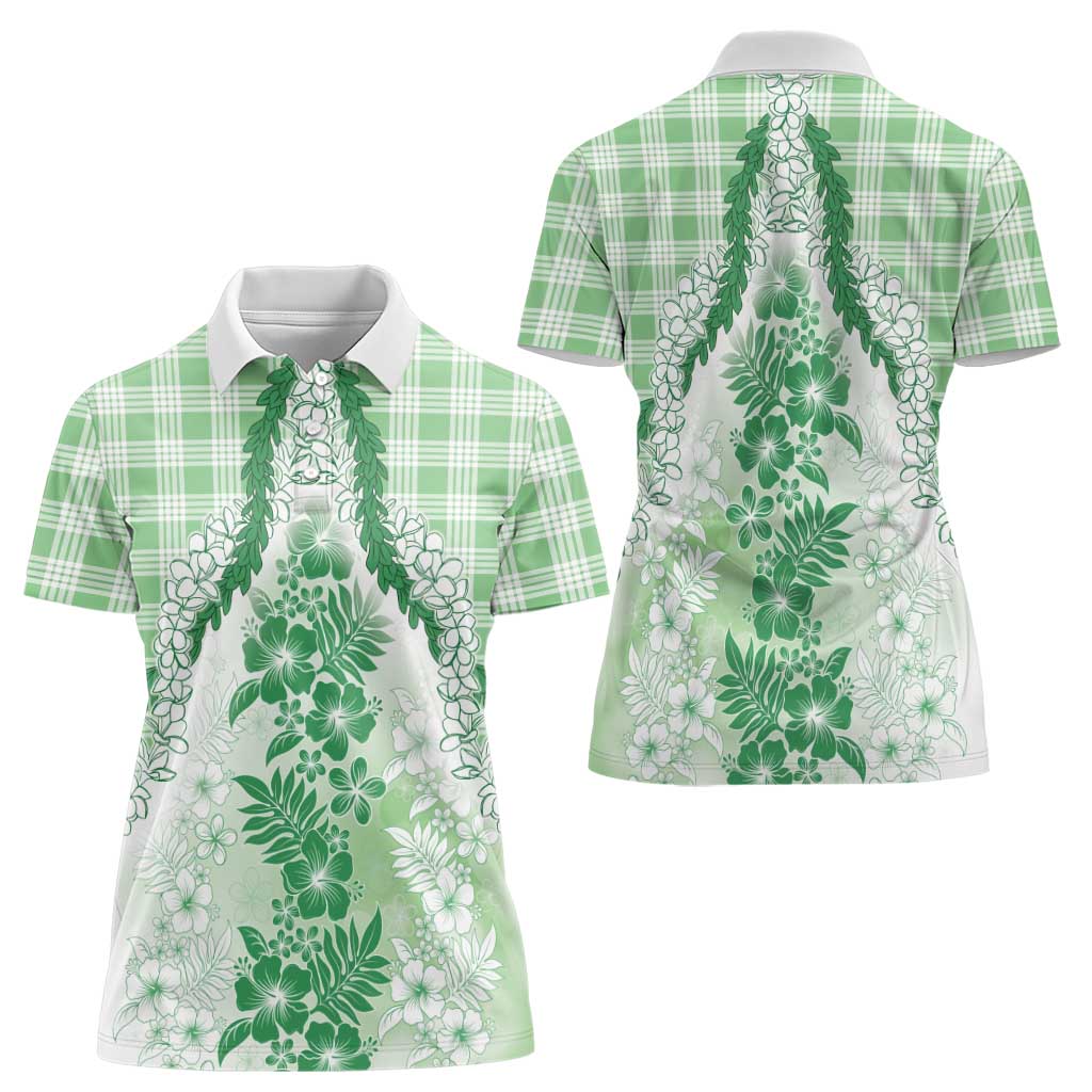 Aloha Hawaii Palaka Women Polo Shirt Green Plumeria Lei - Polynesian Pride