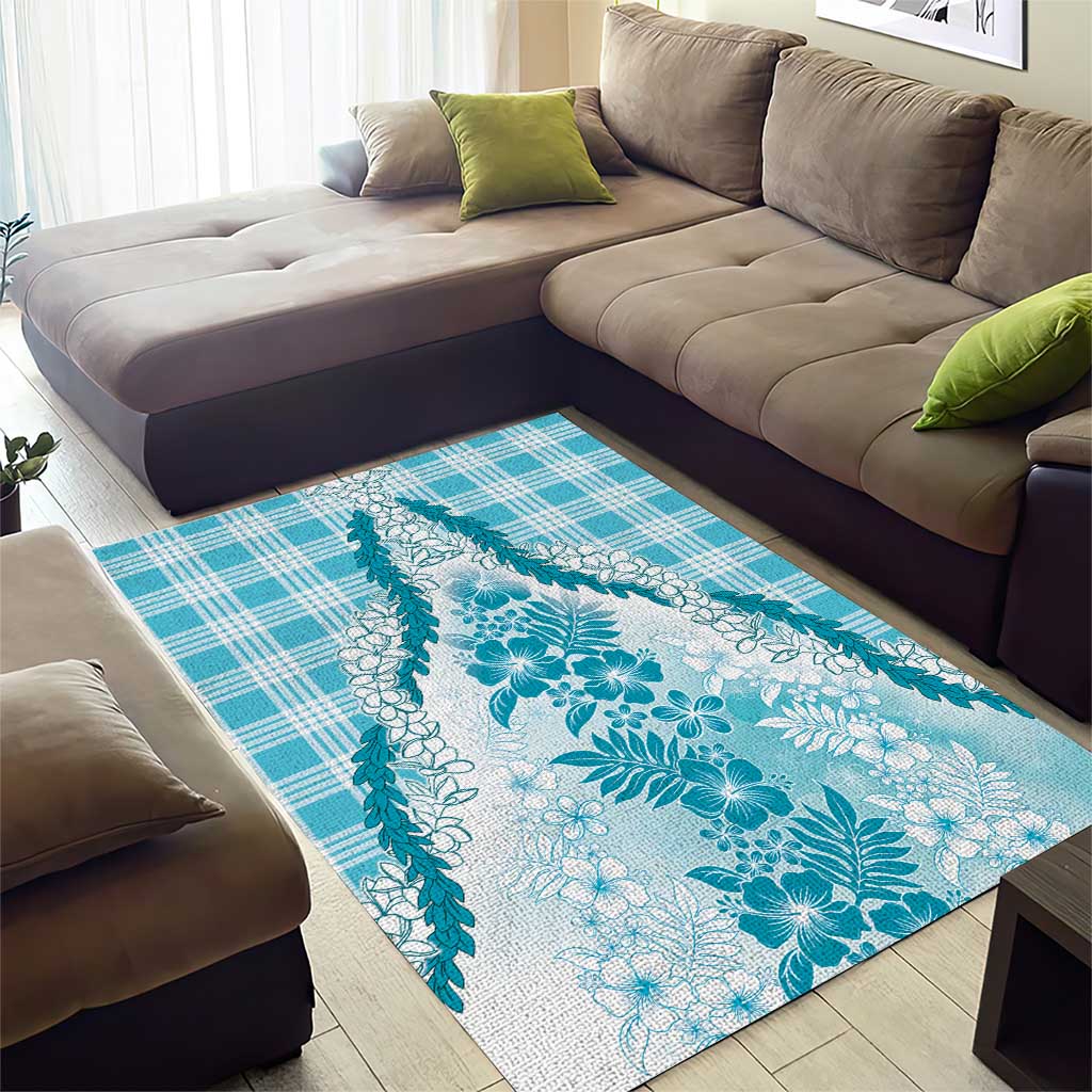 Aloha Hawaii Palaka Area Rug Blue Plumeria Lei - Polynesian Pride