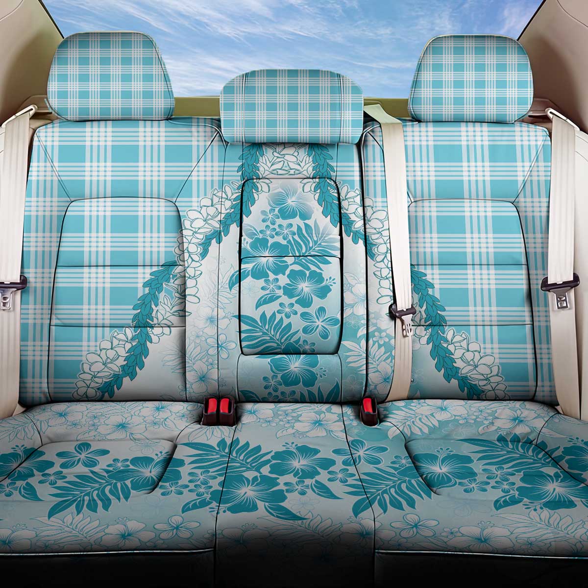 Aloha Hawaii Palaka Back Car Seat Cover Blue Plumeria Lei - Polynesian Pride
