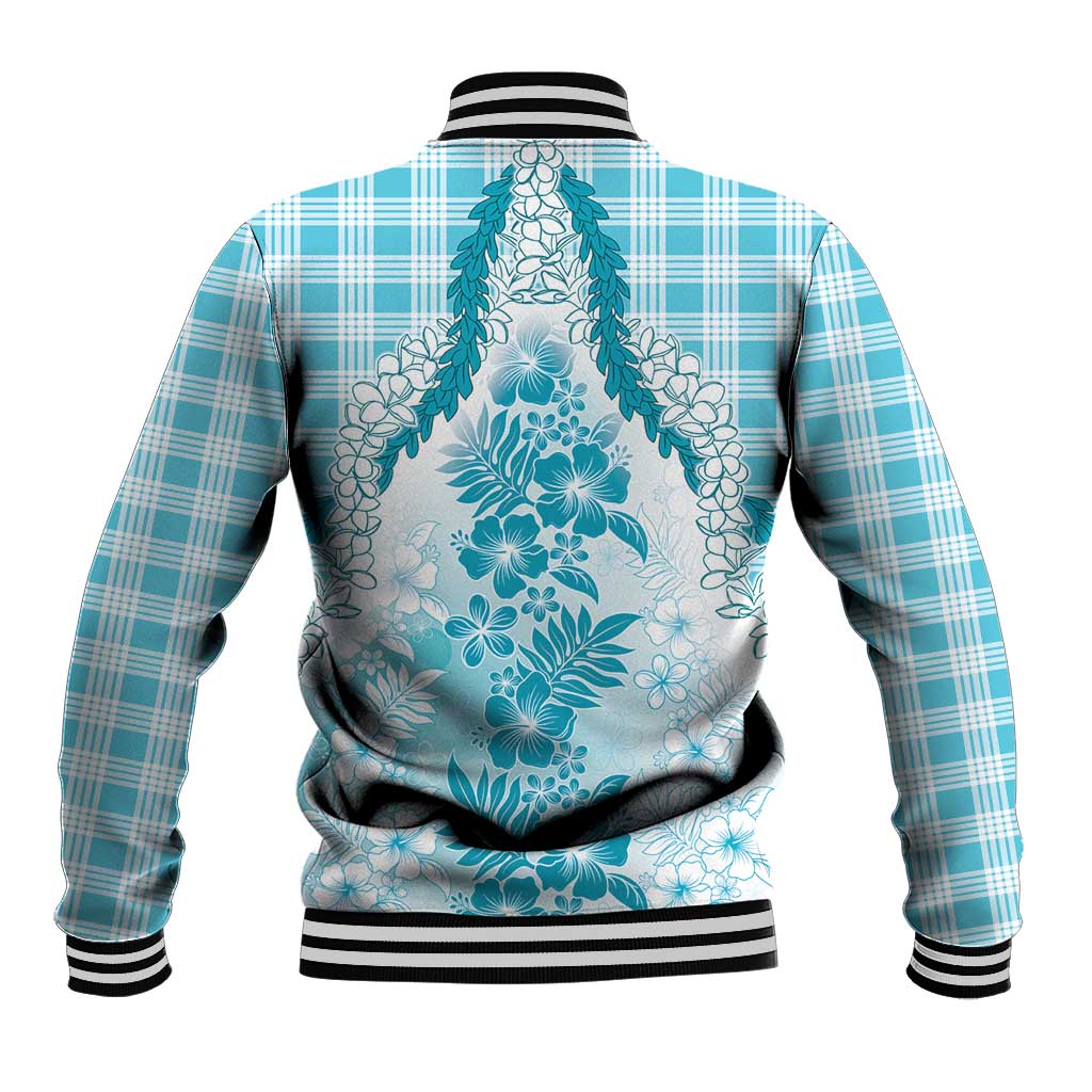 Aloha Hawaii Palaka Baseball Jacket Blue Plumeria Lei - Polynesian Pride