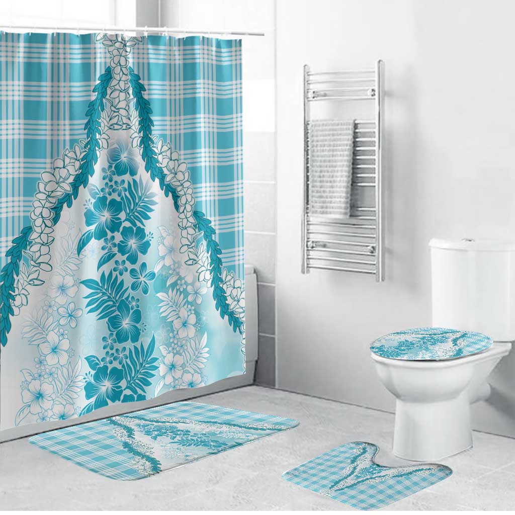 Aloha Hawaii Palaka Bathroom Set Blue Plumeria Lei - Polynesian Pride