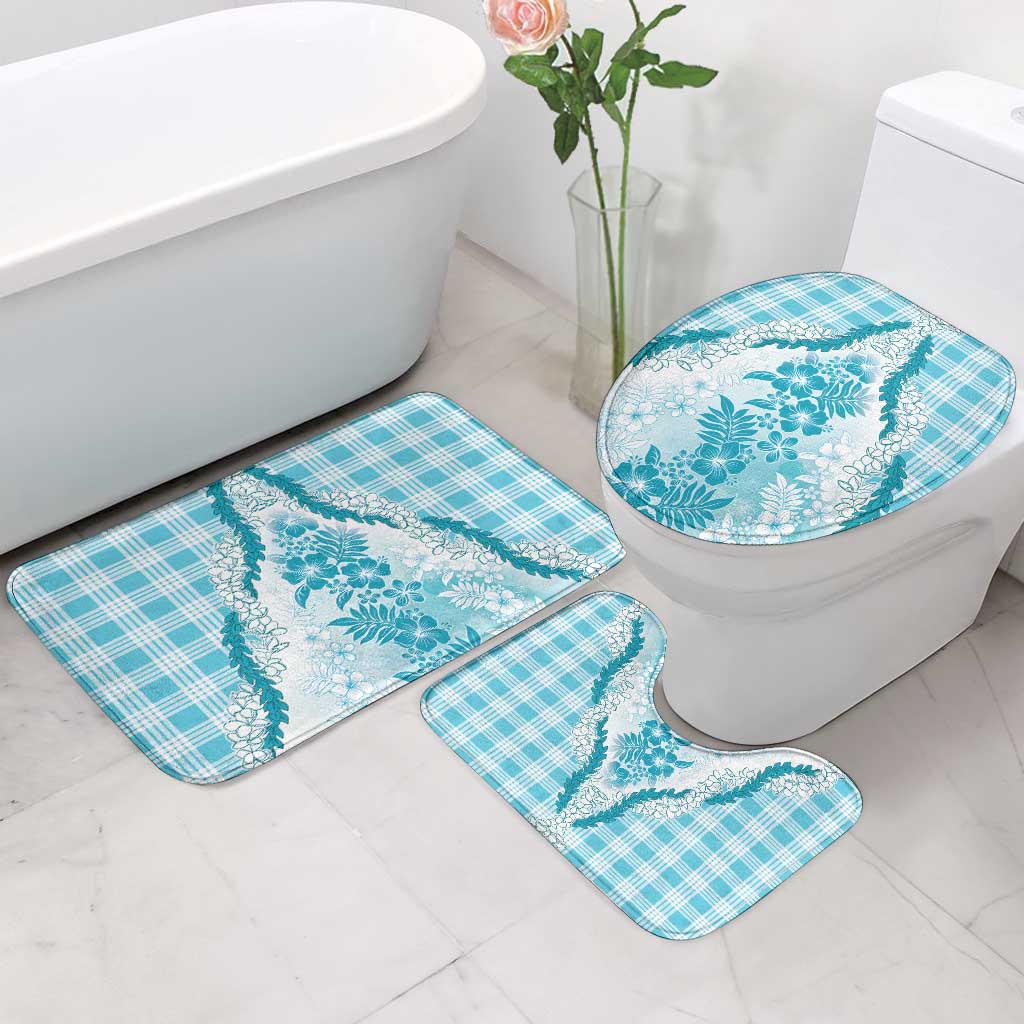 Aloha Hawaii Palaka Bathroom Set Blue Plumeria Lei - Polynesian Pride