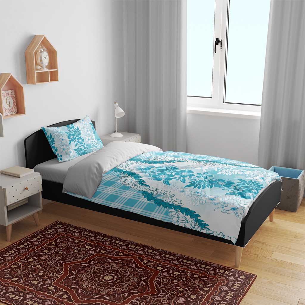 Aloha Hawaii Palaka Bedding Set Blue Plumeria Lei - Polynesian Pride