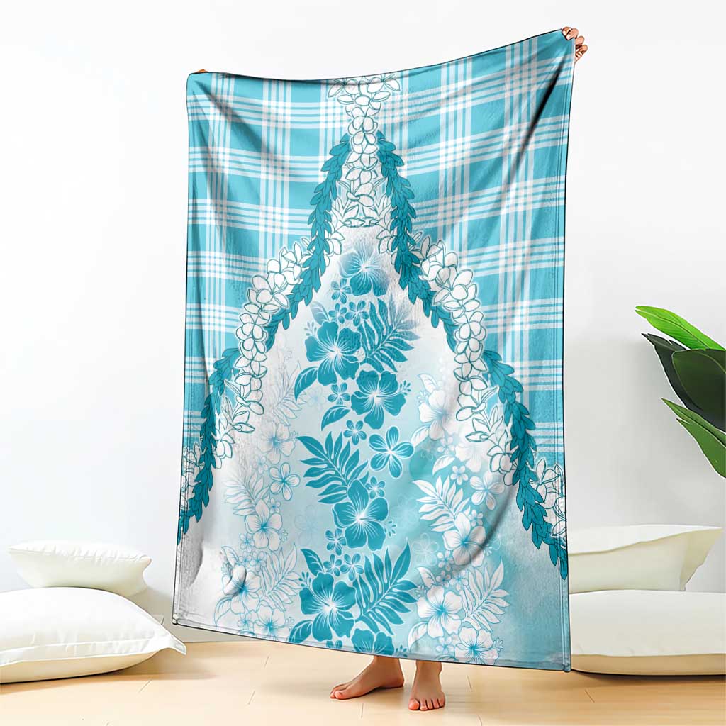Aloha Hawaii Palaka Blanket Blue Plumeria Lei - Polynesian Pride