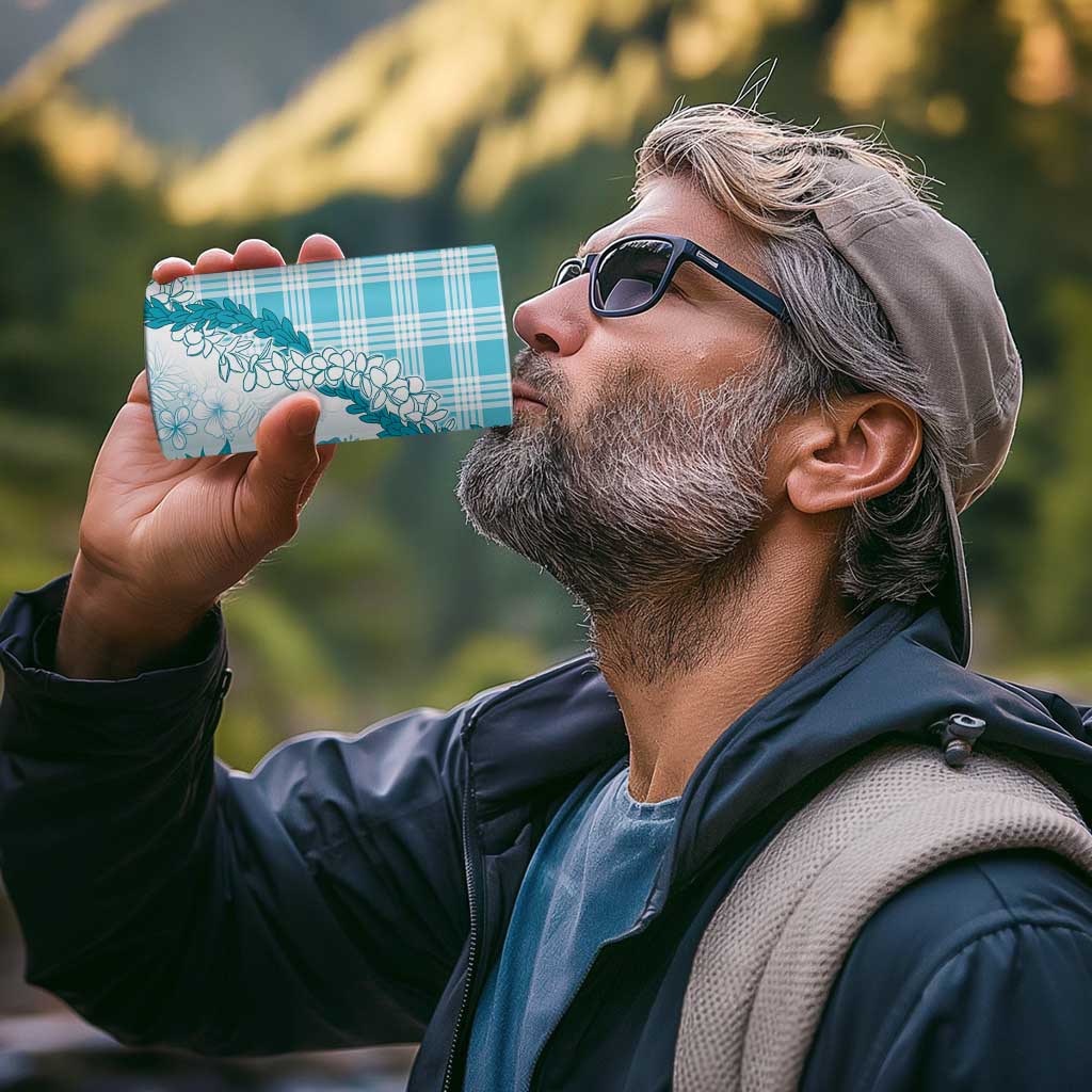 Aloha Hawaii Palaka 4 in 1 Can Cooler Tumbler Blue Plumeria Lei - Polynesian Pride