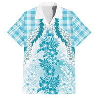 Aloha Hawaii Palaka Family Matching Tank Maxi Dress and Hawaiian Shirt Blue Plumeria Lei LT05 Dad's Shirt - Short Sleeve Blue - Polynesian Pride