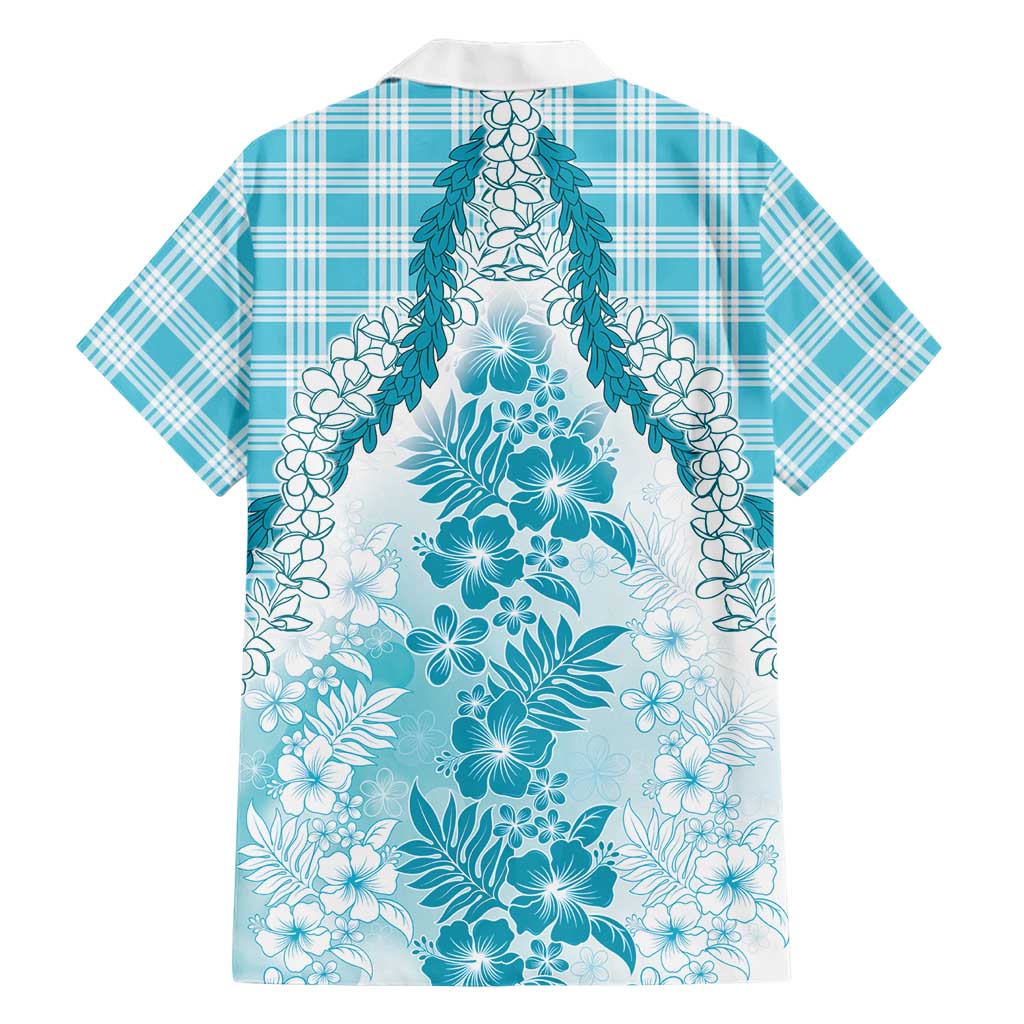 Aloha Hawaii Palaka Family Matching Tank Maxi Dress and Hawaiian Shirt Blue Plumeria Lei LT05 - Polynesian Pride