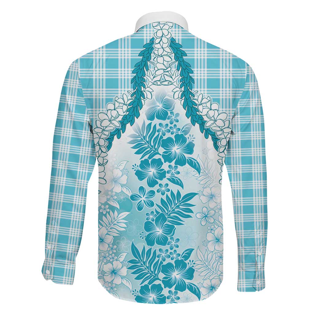 Aloha Hawaii Palaka Family Matching Tank Maxi Dress and Hawaiian Shirt Blue Plumeria Lei LT05 - Polynesian Pride