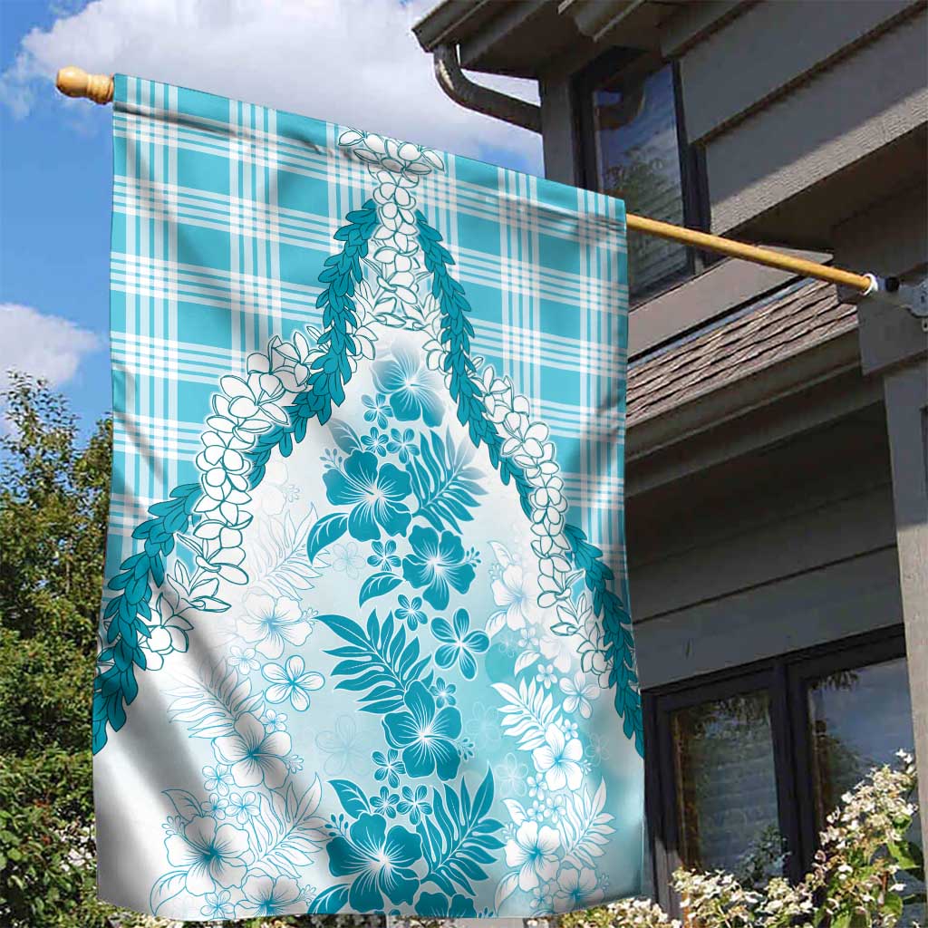 Aloha Hawaii Palaka Garden Flag Blue Plumeria Lei - Polynesian Pride