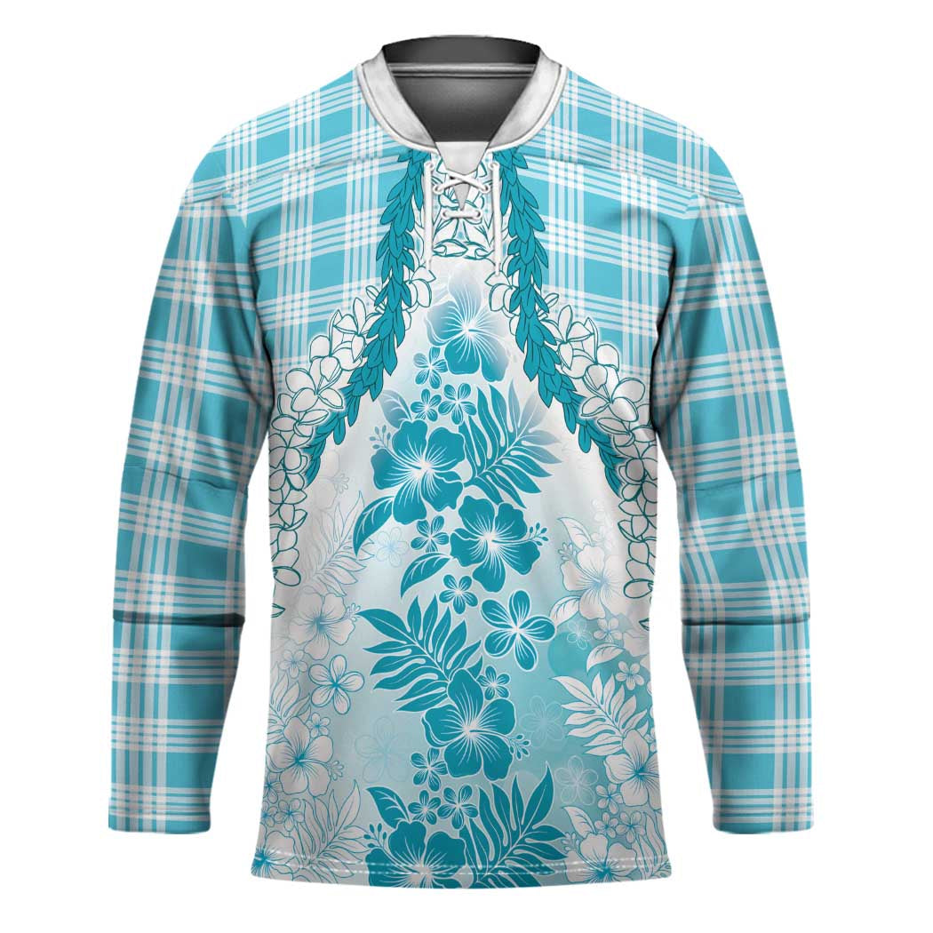 Aloha Hawaii Palaka Hockey Jersey Blue Plumeria Lei - Polynesian Pride