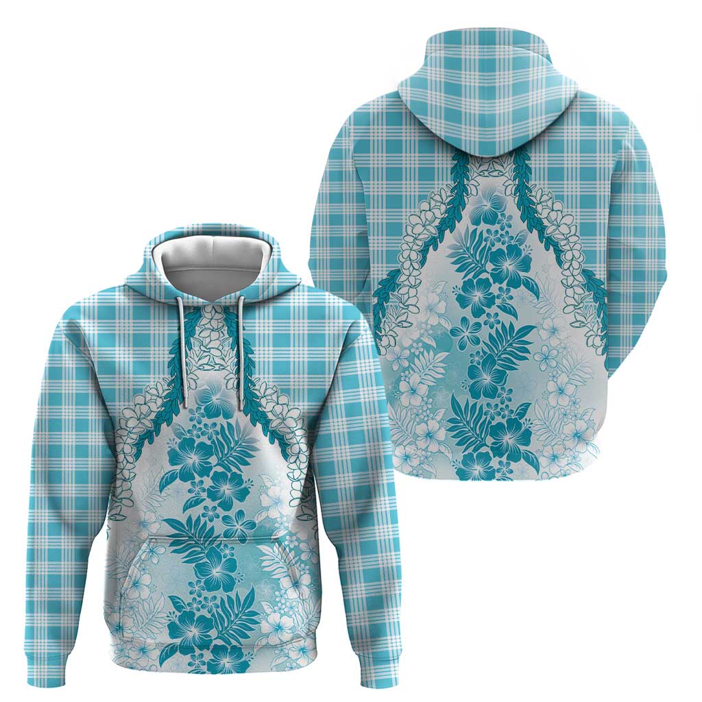 Aloha Hawaii Palaka Hoodie Blue Plumeria Lei - Polynesian Pride