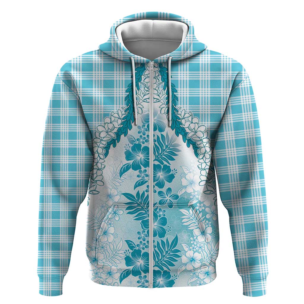 Aloha Hawaii Palaka Hoodie Blue Plumeria Lei - Polynesian Pride