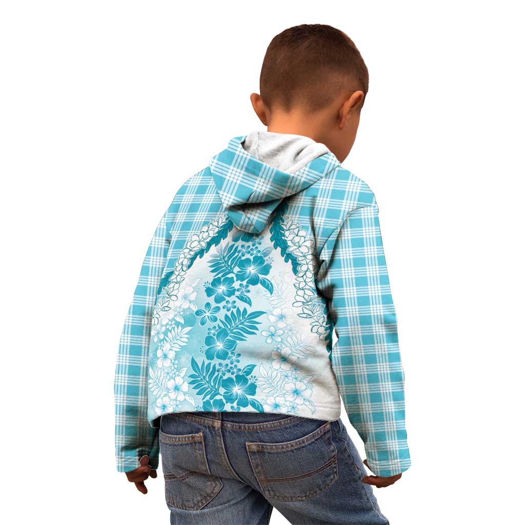 Aloha Hawaii Palaka Kid Hoodie Blue Plumeria Lei - Polynesian Pride