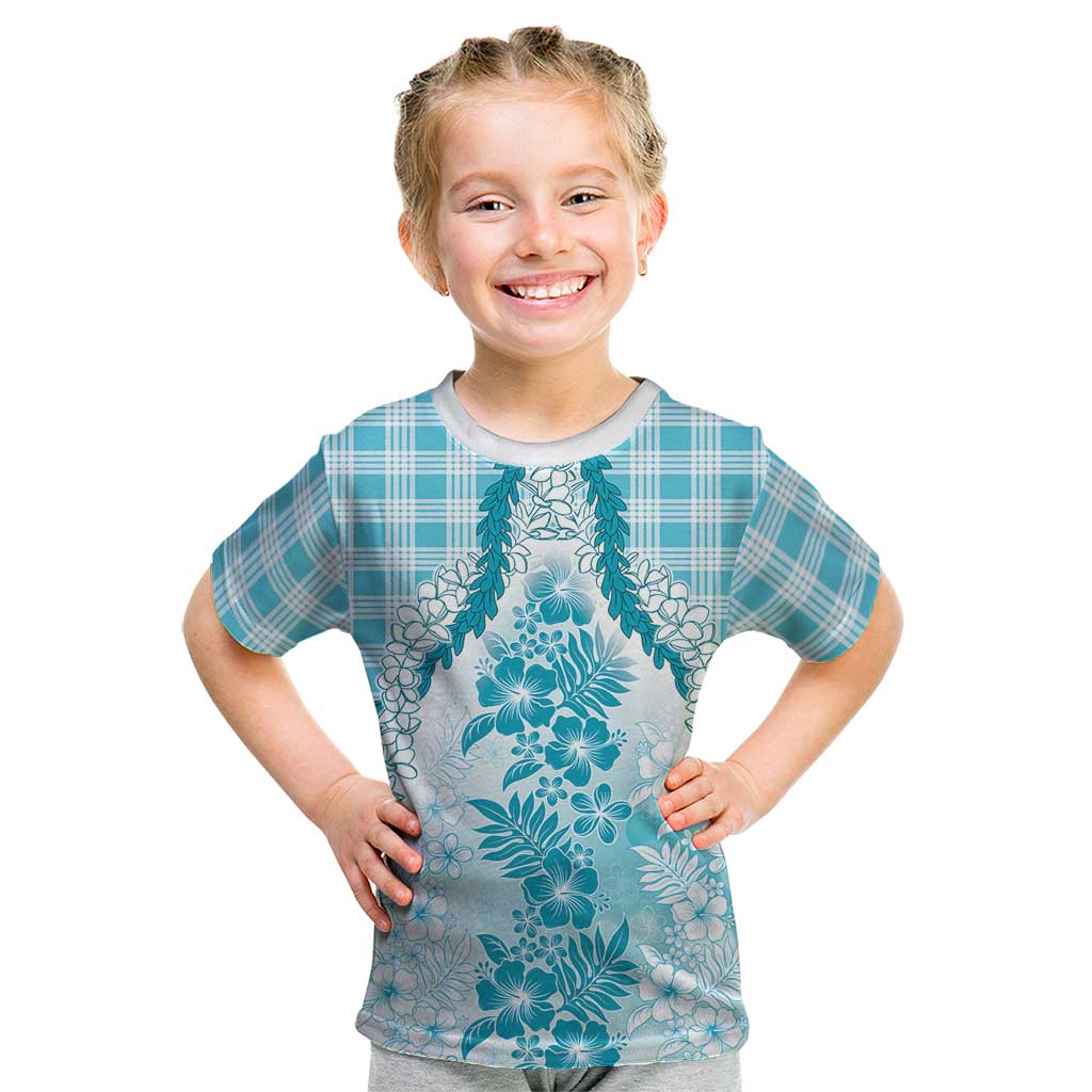 Aloha Hawaii Palaka Kid T Shirt Blue Plumeria Lei - Polynesian Pride